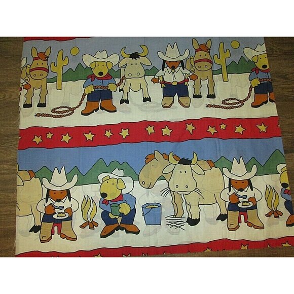 Cotton Cowboy Animals Boy Girl Room Fabric 94"X47" Fun Anthropomorphic Western - Picture 3 of 8